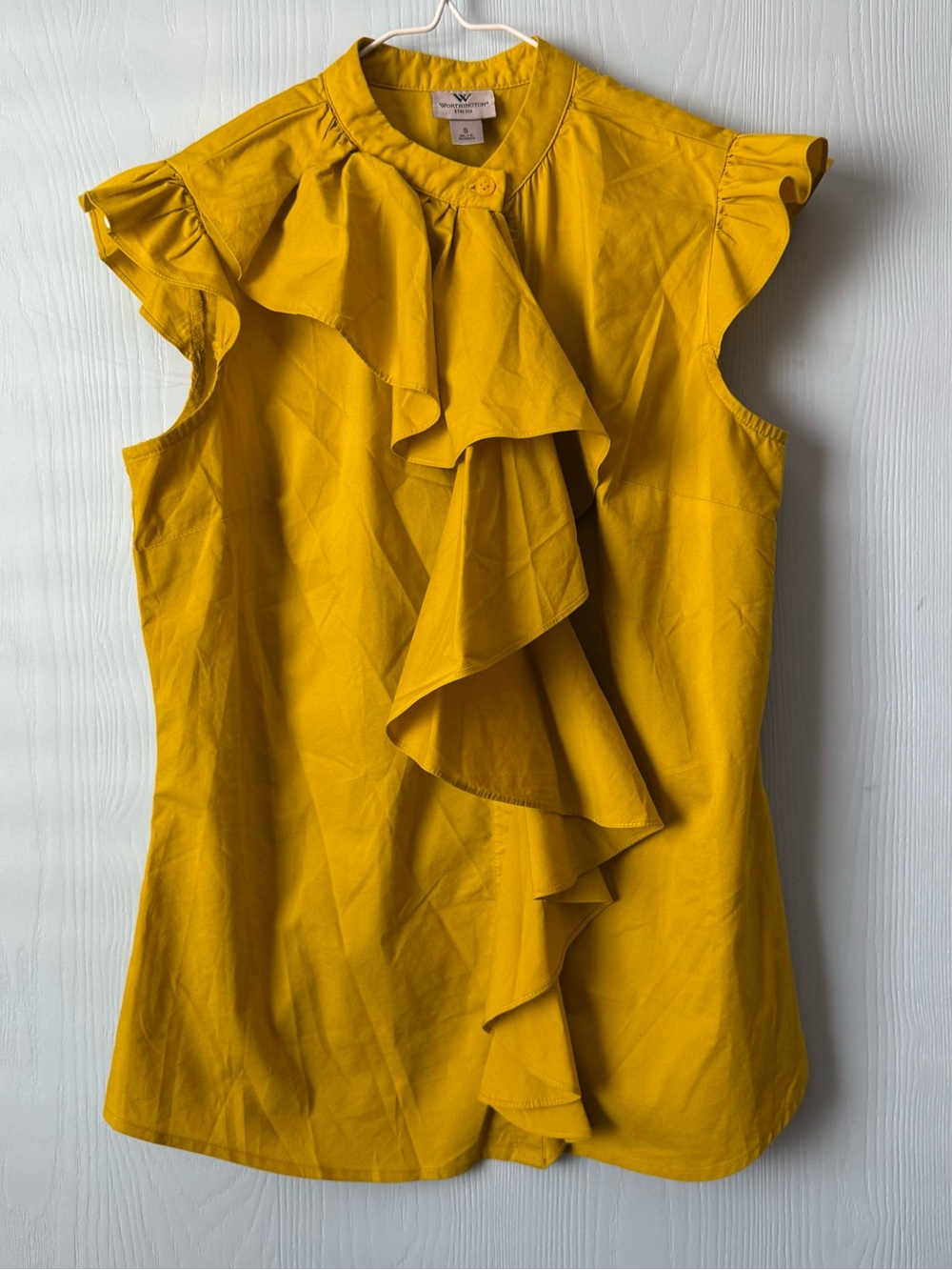 Worthington Mustard Yellow Ruffle-Trim Blouse